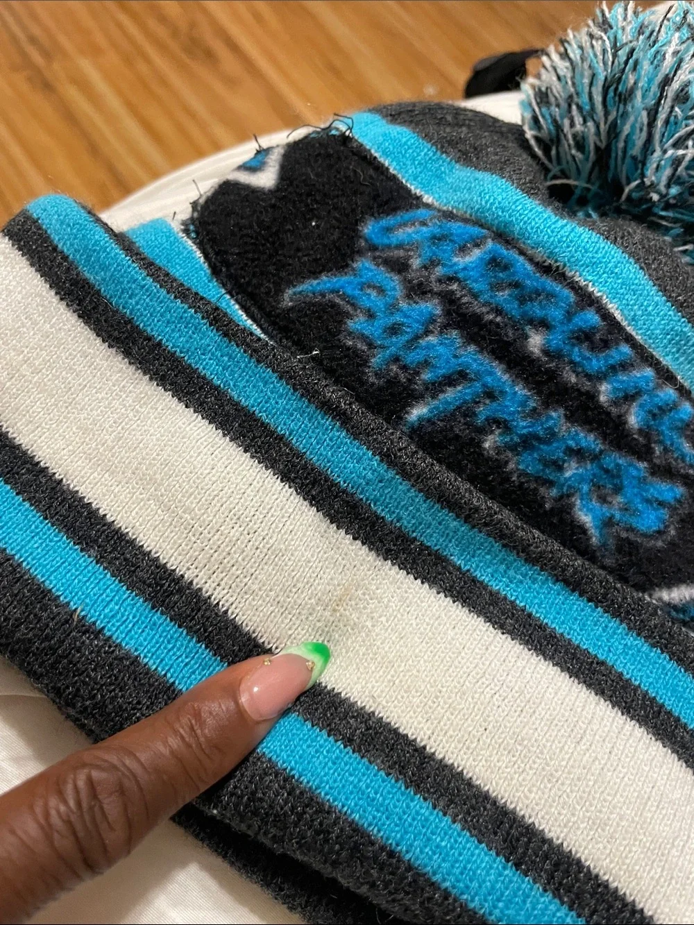 Carolina Panthers Kids Pom Knit Hat - Black & Teal